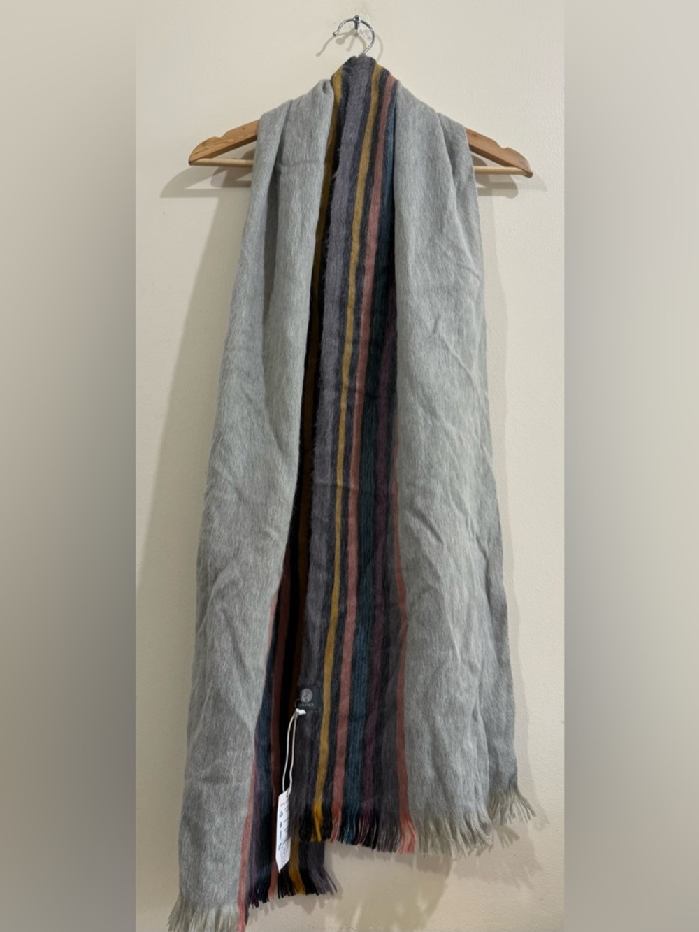 SHUPACA  Light Gray Striped Fringe Scarf - Multi-Color Accent